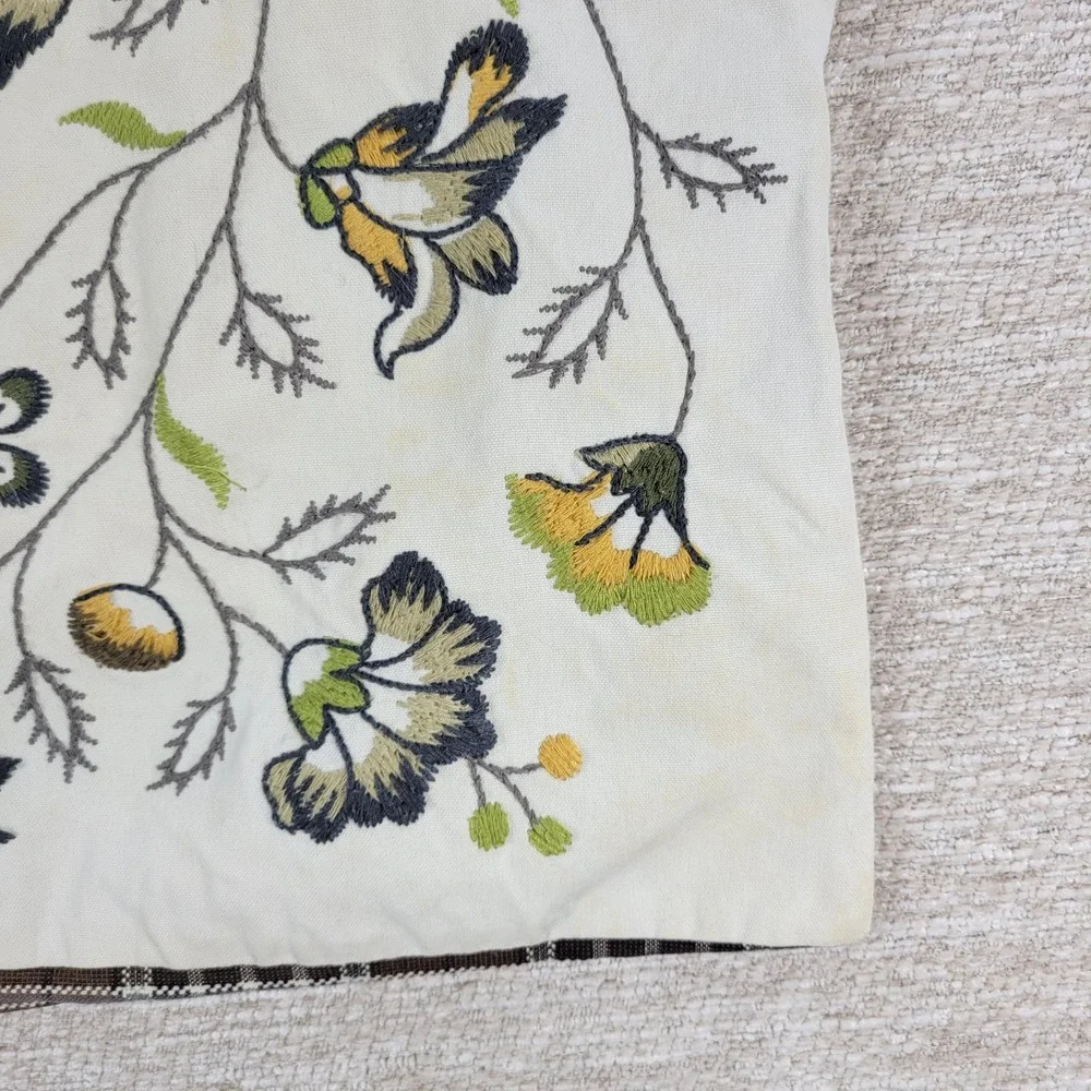 IKEA Alvine Lov Embroidered Floral Pillow Cover 20x24 Cream Cotton Plaid Back - Picture 6 of 16